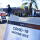 A sign for a covid-19 vaccine mobile clinic on September 21, 2021 in Los Angeles, California